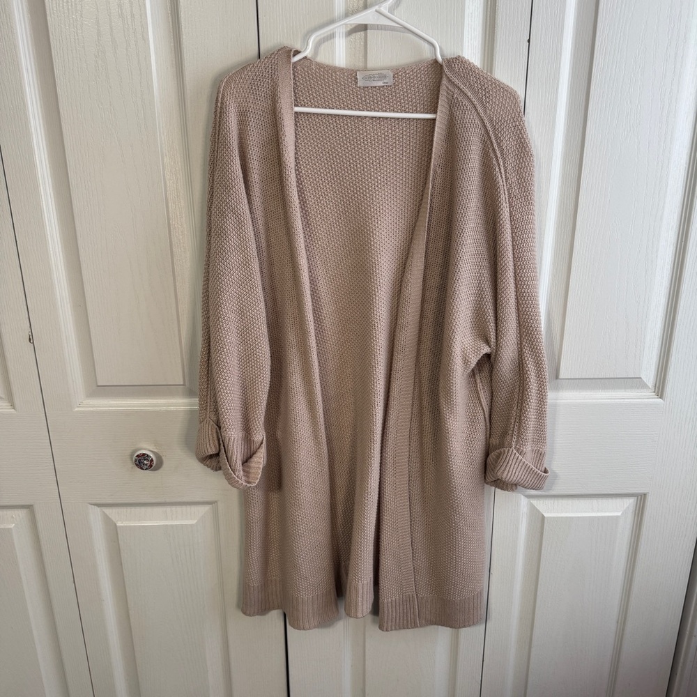 Feather tight knit open front cardigan size small